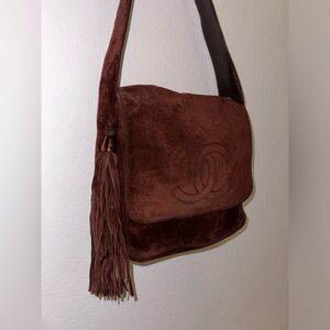 VINTAGE SUEDE CHANEL TASSEL FLAP BAG
